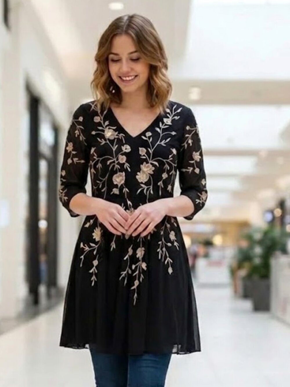Wayward Fancies eShakti Embroidered Dress Fit and Flare Layered